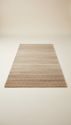 Warm Sand New Zealand wool runner, Shoot rugs at a 3/4 angle from low height to showcase both surface texture and edge...