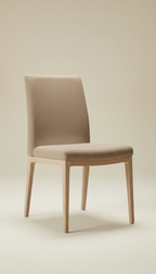 Alternate angle view of Ash hardwood dining chair with linea silhouette